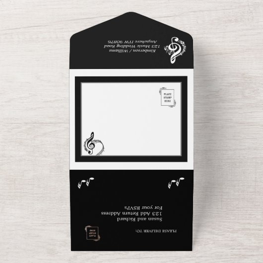 Invitation Tout En Un Elégant thème Mariage de musique (Dehors)