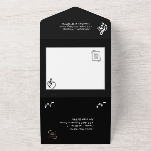 Invitation Tout En Un Elégant thème Mariage de musique avec RSVP (Dehors)