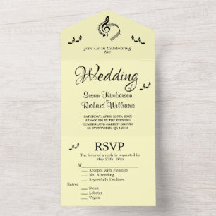Invitation Tout En Un Elégant thème Mariage de musique Jaune