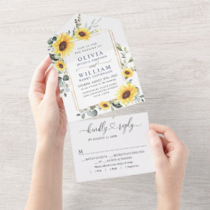 Invitation Tout En Un Elégant tournesol Eucalyptus Mariage de verdure
