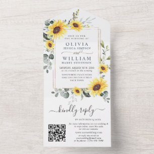 Invitation Tout En Un Elégant tournesol Eucalyptus Mariage de verdure QR