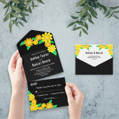 Invitation Tout En Un Élégant tournesol rustique Mariage floral noir