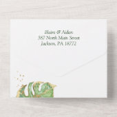 Invitation Tout En Un Élégant Tropical Emerald Green & Gold Mariage (Verso)