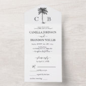 Invitation Tout En Un Elegant Tropical Green Palm Monograms Wedding (À l'intérieur)