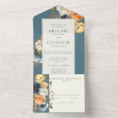 Invitation Tout En Un Elégant Turquoise en terre cuite Marine Boho Flora (À l'intérieur)