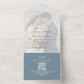 Invitation Tout En Un Élégant Vellum Photo Overlay Dusty Blue | Code QR (À l'intérieur)