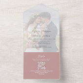 Invitation Tout En Un Élégant Vellum Photo Overlay Dusty Rose | Code QR (À l'intérieur)