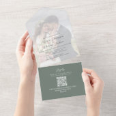 Invitation Tout En Un Élégant Vellum Photo Overlay Green | QR Code RSVP (Déchirure)