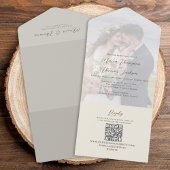 Invitation Tout En Un Élégant Vellum Photo Overlay Sage Green | Code QR