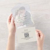 Invitation Tout En Un Élégant Vellum Photo Overlay Sage Green | Code QR (Déchirure)