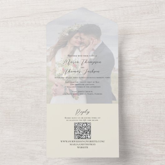 Invitation Tout En Un Élégant Vellum Photo Overlay Sage Green | Code QR (À l'intérieur)