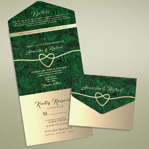 Invitation Tout En Un Élégant Vert Émeraude Or Mariage