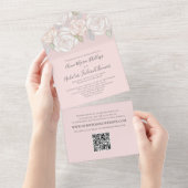 Invitation Tout En Un Elégant vert moderne Aquarelle Floral QR Code (Déchirure)