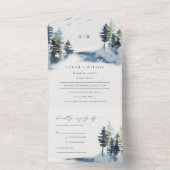 Invitation Tout En Un Élégant Vert Pine Bleu Bois Mariage des oiseaux fo (À l'intérieur)