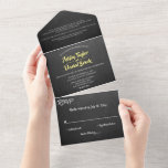 Invitation Tout En Un Élégant Vintage Retro Chalkboard Script Mariage<br><div class="desc">Cette élégante faire-part de mariage fleurie ornée convient à une mariage moderne. L'élégant design coloré dispose d'une élégante Vintage Retro Chalkboard Script Mariage All in One Invitation</div>