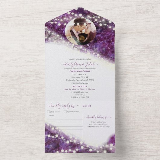 Invitation Tout En Un Élégant violet Amethyst Crystal Geode Mariage (À l'intérieur)