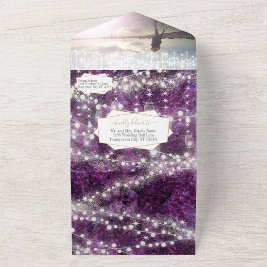 Invitation Tout En Un Élégant violet Amethyst Crystal Geode Mariage (Dehors)