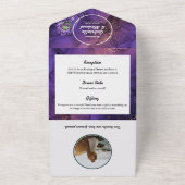 Invitation Tout En Un Elégant violet or Peacock Photo Eco QR Mariage (Dehors)