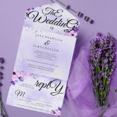 Invitation Tout En Un Élégant violet romantique calligraphie Le Mariage