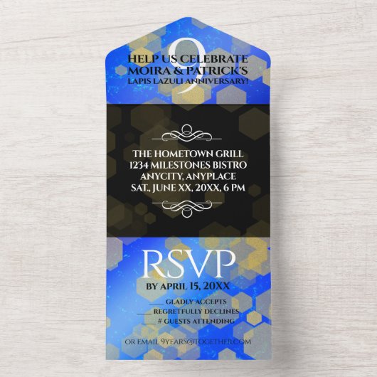 Invitation Tout En Un Élégante 9ème Anniversaire de Mariage en Lapis Laz (À l'intérieur)