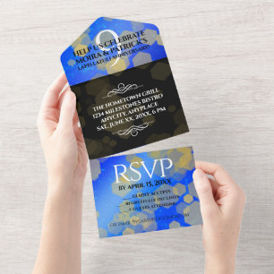 Invitation Tout En Un Élégante 9ème Anniversaire de Mariage Lapis Lazuli