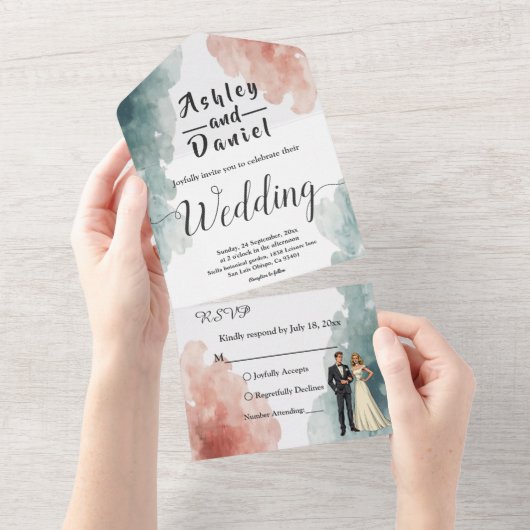 Invitation Tout En Un Elégante aquarelle Abstraite mariée et Mariage de  (Déchirure)