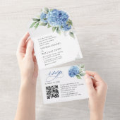 Invitation Tout En Un Elégante aquarelle bleu Hydrangea Mariage floral (Déchirure)