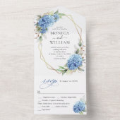 Invitation Tout En Un Elégante aquarelle bleu Hydrangea Mariage floral (À l'intérieur)