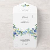 Invitation Tout En Un Elégante aquarelle bleu Hydrangea Mariage floral (Dehors)