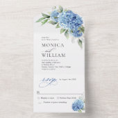 Invitation Tout En Un Elégante aquarelle bleu Hydrangea Mariage floral (À l'intérieur)