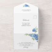 Invitation Tout En Un Elégante aquarelle bleu Hydrangea Mariage floral (Dehors)