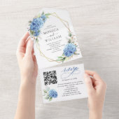 Invitation Tout En Un Elégante aquarelle bleu Hydrangea Mariage floral (Déchirure)