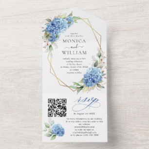 Invitation Tout En Un Elégante aquarelle bleu Hydrangea Mariage floral