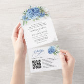 Invitation Tout En Un Elégante aquarelle bleu Hydrangea Mariage floral (Déchirure)