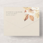 Invitation Tout En Un Elégante aquarelle d'automne Floral + Mariage Ecru (Verso)