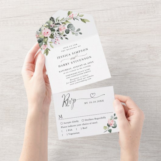 Invitation Tout En Un Elégante aquarelle Eucalyptus Mariage vert (Déchirure)