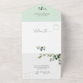 Invitation Tout En Un Elégante aquarelle Eucalyptus Mariage vert (Dehors)