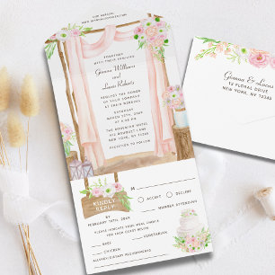 Invitation Tout En Un Elégante aquarelle extérieure rose Mariage floral