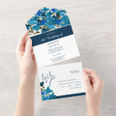 Invitation Tout En Un Elégante Aquarelle Fleur sauvage Tons De Bleu (Déchirure)