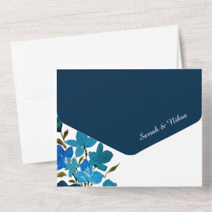 Invitation Tout En Un Elégante Aquarelle Fleur sauvage Tons De Bleu