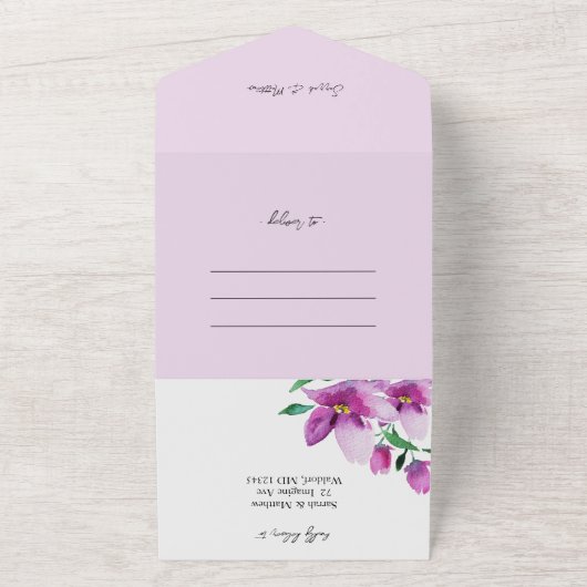 Invitation Tout En Un Elégante Aquarelle Fleurs D'Art En Violet (Dehors)