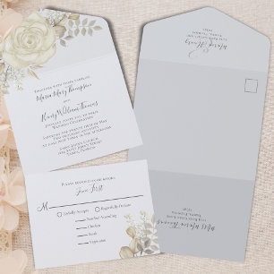 Invitation Tout En Un Elégante aquarelle Floral Ivoire Folime