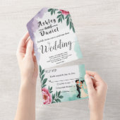 Invitation Tout En Un Elégante Aquarelle Florale Mariée Et Mariage De Ch (Déchirure)