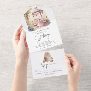 Invitation Tout En Un Elégante aquarelle Jardin Mariage Rsvp