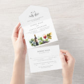 Invitation Tout En Un Elégante aquarelle Monogram Vineyard Mariage (Déchirure)