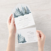 Invitation Tout En Un Elégante aquarelle neige hiver Mariage de pin (Déchirure)