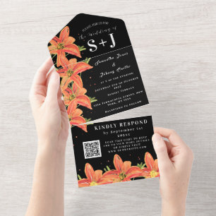 Invitation Tout En Un Elégante aquarelle Orange Lily Floral Mariage RSVP