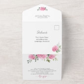 Invitation Tout En Un Elégante aquarelle rose Hydrangea Mariage code QR (Dehors)