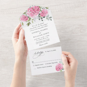 Invitation Tout En Un Elégante aquarelle rose Hydrangée Mariage floral