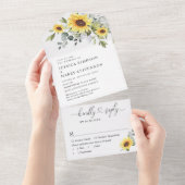Invitation Tout En Un Elégante aquarelle tournesol Eucalyptus Mariage (Déchirure)